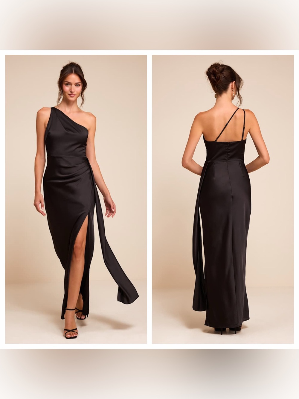 Lulus Signature Elegance Black Satin One-Shoulder Maxi
Dress